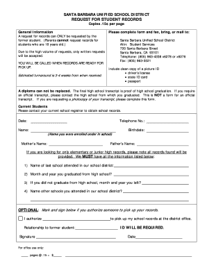 Santa Barbara Student Records Request Form