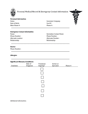 Personal Medical Record Form