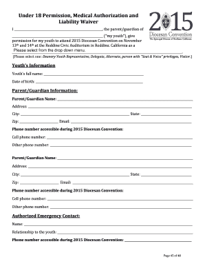Under 18 Permission Medical Authorization and Liability Waiver