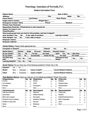 Neurology Associates Patient Information Form