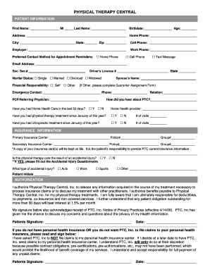 Physical Therapy Patient Intake Form