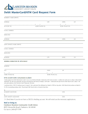 Debit MasterCard ATM Card Request Form