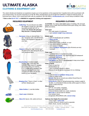 Alaska Clothing and Equipment List
