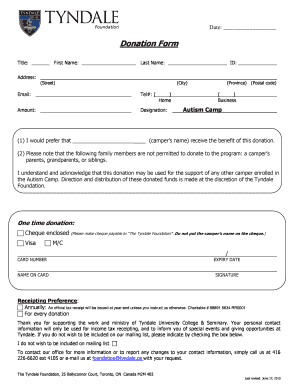 Donation Form for Autism Camp