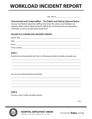 fillable online heu workload incident report hospital employees hospital incident report