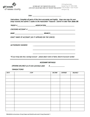 Troop Finance Summary Form