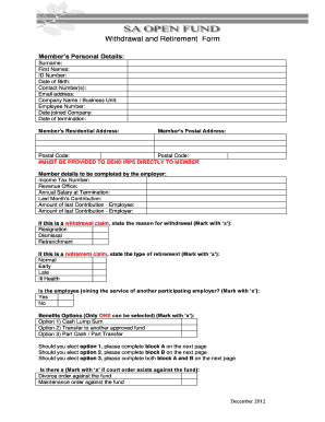 Withdrawal and Retirement Form