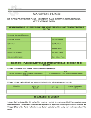 SA Open Provident Fund New Entrant Form