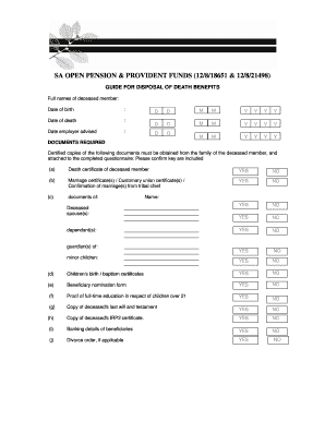 South Africa Pension Fund Death Benefit Claim Form
