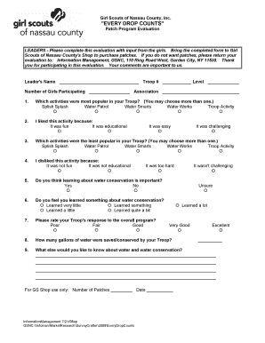 Girl Scouts Patch Program Evaluation Form