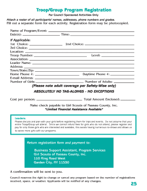 Girl Scouts Program Registration Form