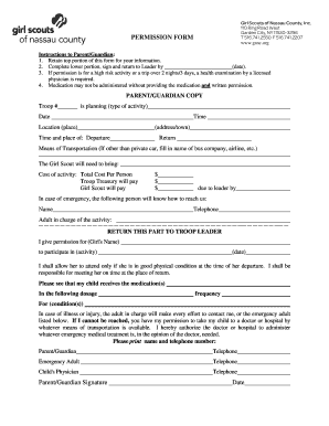 Girl Scouts Nassau County Participation Form