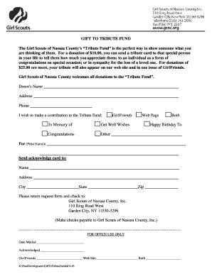 Girl Scouts Tribute Fund Donation Form