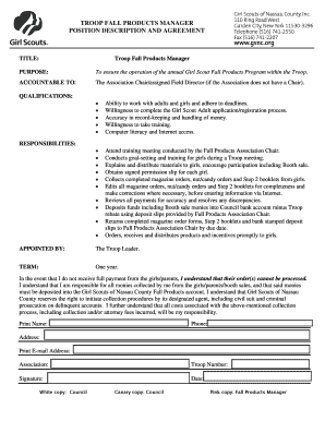Girl Scout Fall Products Manager Agreement