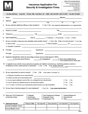 Security Guard and Investigation Insurance Application