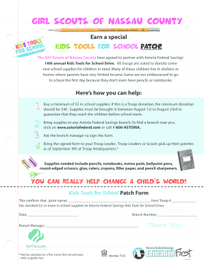 Girl Scouts Kids Tools for School Patch Form