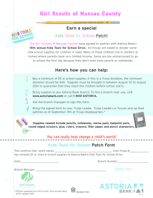 Girl Scouts Kids Tools for School Patch Form
