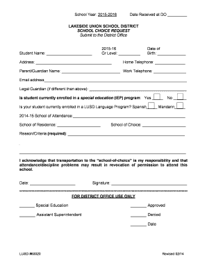 Lakeside Union School District School Choice Request