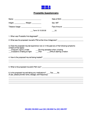 Prostatitis Medical Questionnaire