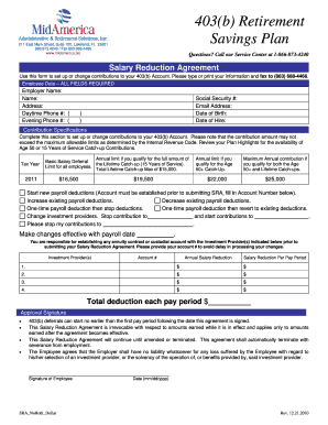 403(b) Retirement Savings Plan Salary Reduction Agreement