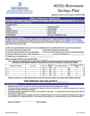 403(b) Retirement Savings Plan Salary Reduction Agreement