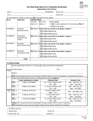 Hong Kong Study Pack Order Form