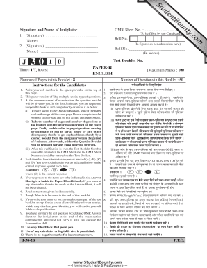 OMR Sheet for English Exam