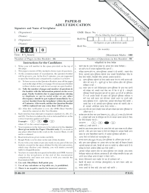 Adult Education Exam OMR Sheet
