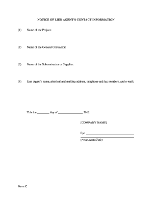Notice of Lien Agent Contact Information