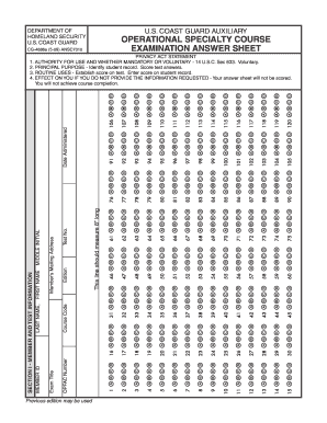 US Coast Guard Auxiliary Exam Answer Sheet