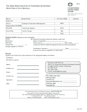 Hong Kong Institute of Chartered Secretaries Order Form