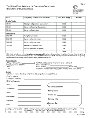 Hong Kong Institute of Chartered Secretaries Order Form