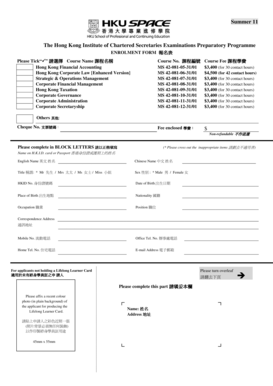 Hong Kong Institute of Chartered Secretaries Enrollment Form