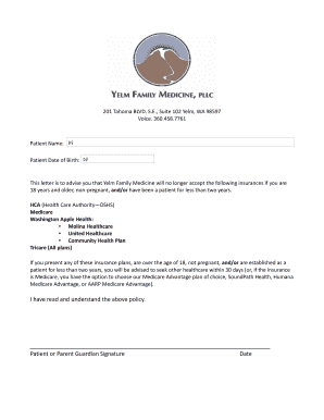Insurance Acceptance Policy Notice