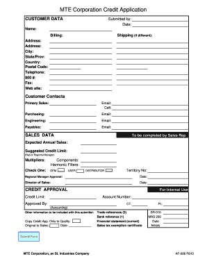 MTE Corporation Credit Application