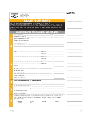Vehicle Repair Claim Summary