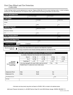 First Class Wheel and Tire Protection Claim Form