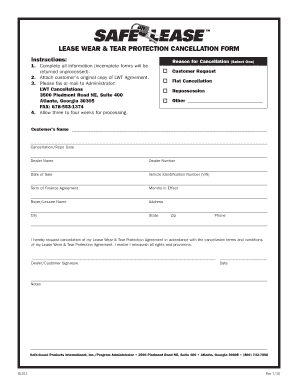 Lease Wear & Tear Protection Cancellation Form