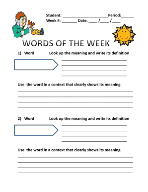 Vocabulary Assignment Worksheet