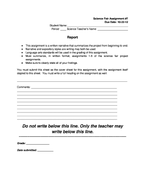 Science Fair Assignment Cover Sheet