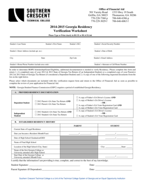 Georgia Residency Verification Worksheet