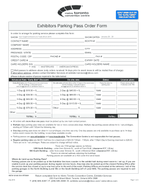 Exhibitors Parking Pass Order Form