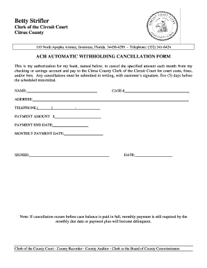 ACH Automatic Withholding Cancellation Form