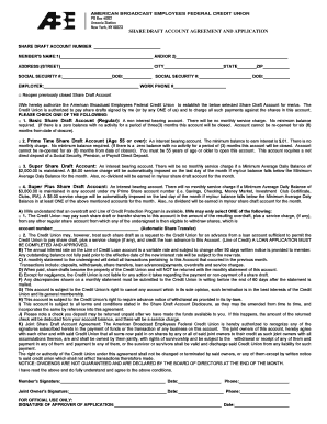 Share Draft Account Agreement and Application