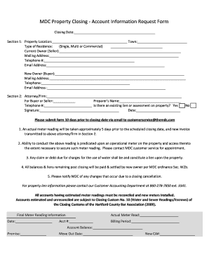 MDC Property Closing Account Information Request Form