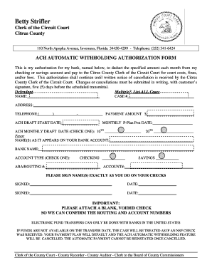ACH Automatic Withholding Authorization Form