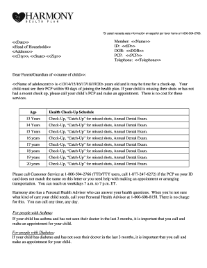 Aviso de Verificación de Salud para Adolescentes de Harmony of Illinois