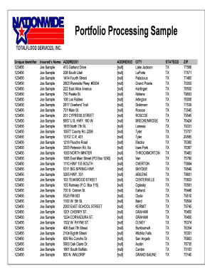 Texas Insurance Portfolio Processing Form