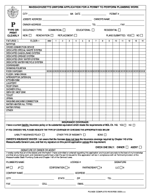 Massachusetts Plumbing Work Permit Application