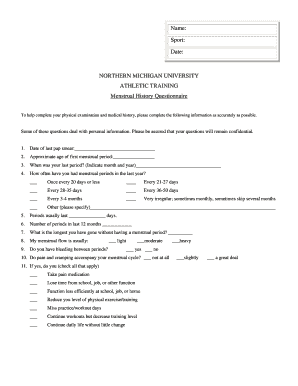 Menstrual History Questionnaire
